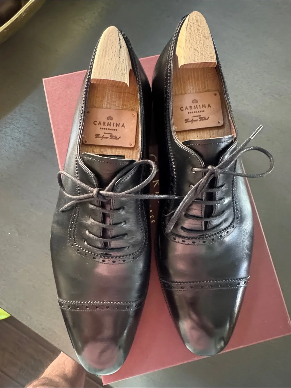 Carmina Black Cap-Toe Oxford in Polished Leather
